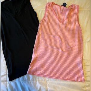 Women’s Ralph Lauren 2 sleeveless cotton vneck Tank stripes pink , white & black